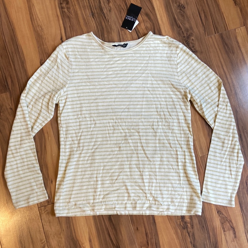 NWT LAUREN by Ralph Lauren Womens Long Sleeve Top - Size Large Off white & Gold